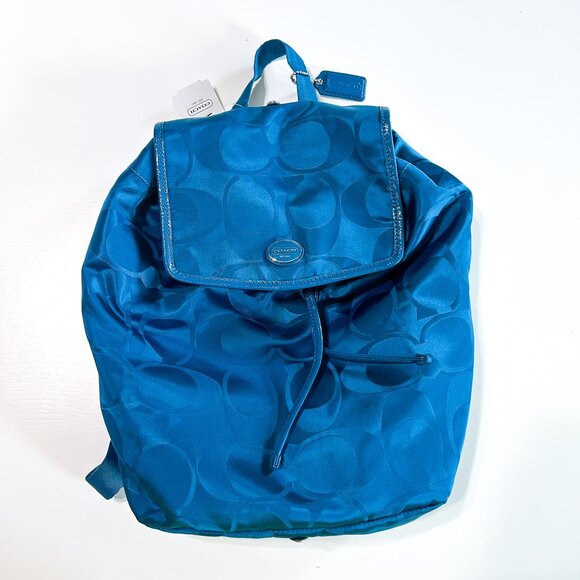 NWT Coach Dark Plume Blue Getaway Signature Nylon Packable Backpack F77350 - Picture 1 of 9